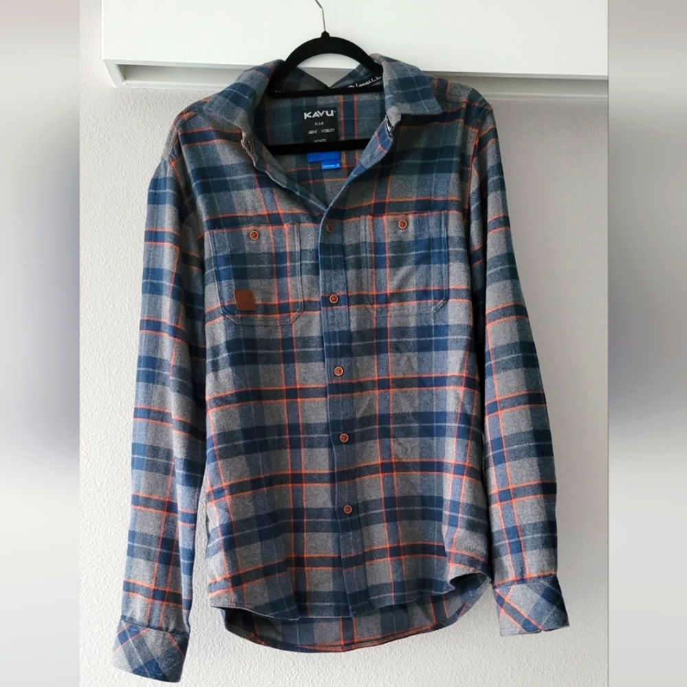KAVU Long Sleeve Cotton Flannel, Button Down Shirt, Men's Small